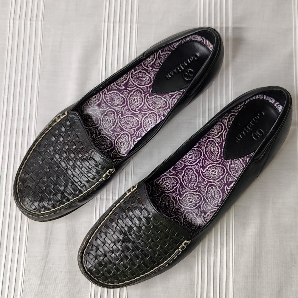 Cole Haan Leather Slip On Flats Loafers Black Weave Women's Size 8B